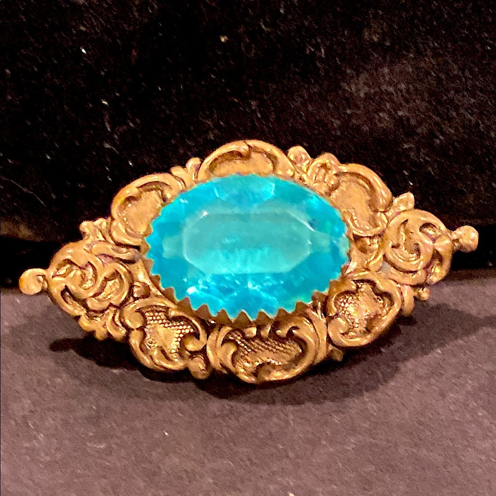 Victorian Revival Czech Glass Brooch in Gold Tone or brass